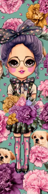 Free teacher bookmark featuring a teacher holding flowers with dogs